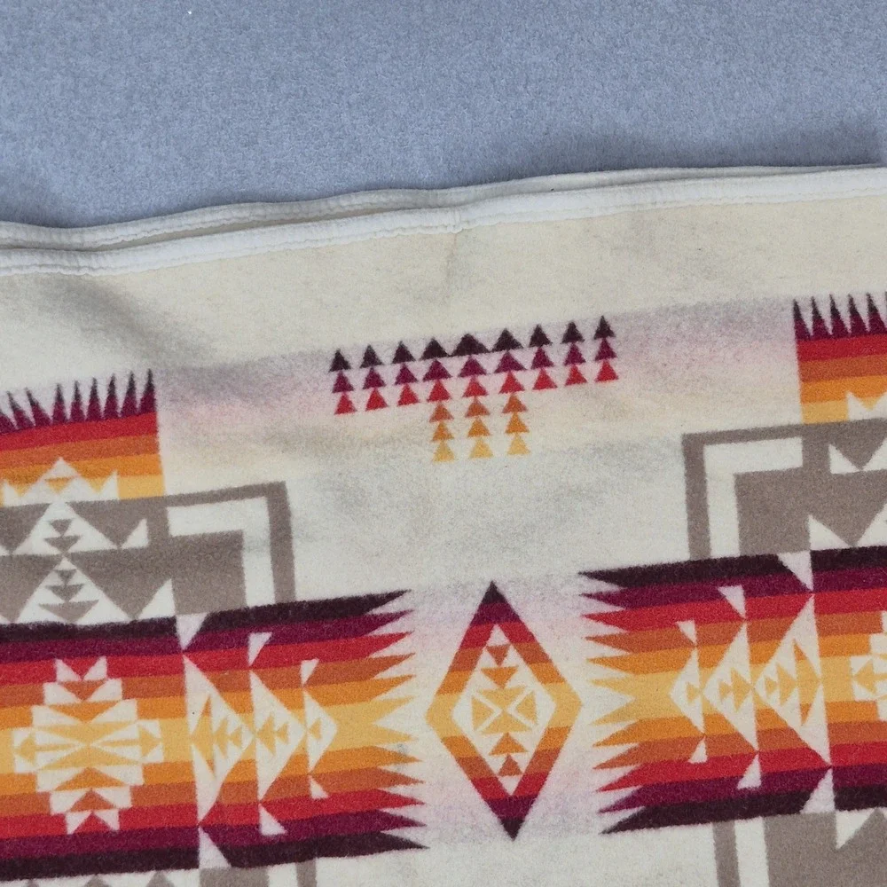 Pendleton Blanket 6x5 Beige Beaver State Wool Aztex Chief Joseph VINTAGE Throw